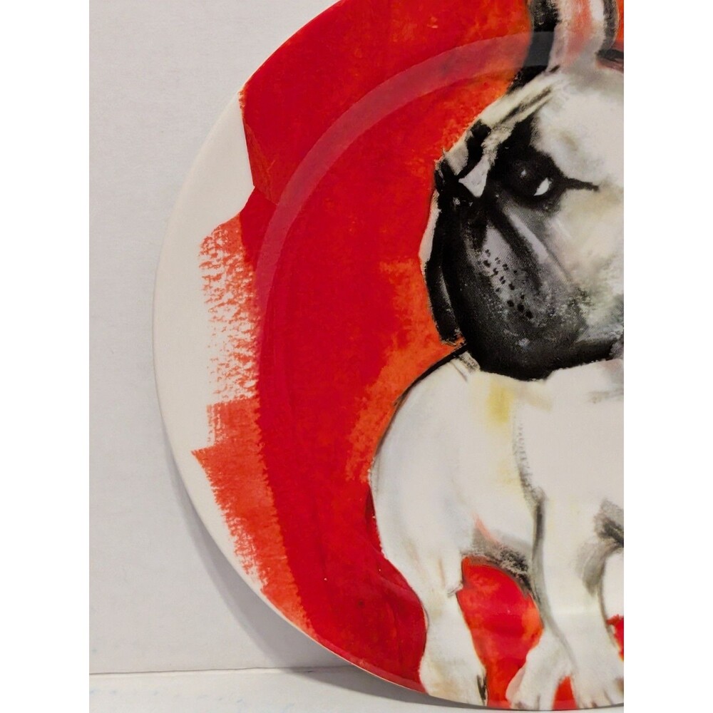 New Anthropologie Plate SALLY MUIR Dessert DOG-A-DAY Frenchie Bulldog Stoneware - Picture 4 of 8